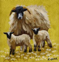 EWE WITH TWO LAMBS by Ronald Keefer at Ross's Online Art Auctions