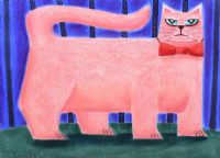 PINK CAT WITH A BOW TIE by Graham Knuttel at Ross's Online Art Auctions
