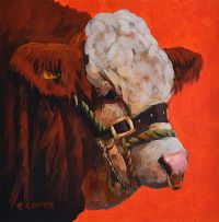 BULL ON RED by Ronald Keefer at Ross's Online Art Auctions