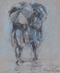 A CHAT IN THE RAIN by Kieran McGoran at Ross's Online Art Auctions