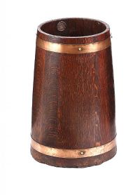 OAK AND COPPER BOUND BARREL STICK STAND at Ross's Online Art Auctions