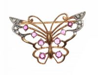 9CT GOLD RUBY AND DIAMOND BUTTERFLY BROOCH at Ross's Online Art Auctions