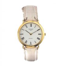 LADY'S 9CT GOLD LONGLINES AUTOMATIC WRIST WATCH WITH A REPLACEMENT WHITE LEATHER STRAP at Ross's Online Art Auctions