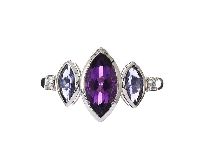 9CT WHITE GOLD AMETHYST, DIAMOND AND IOLITE RING at Ross's Online Art Auctions