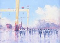 HARLAND & WOLFF, SUNSHINE & SHOWERS by Colin H. Davidson at Ross's Online Art Auctions