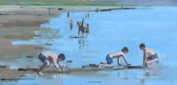 LADS PLAYING, INCH BEACH by John Morris at Ross's Online Art Auctions