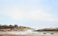TWO FISHING BOATS IN THE BAY by Peter Snell at Ross's Online Art Auctions