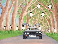 WANDERING SHEEP VISIT THE DARK HEDGES IN STYLE by Andy Pat at Ross's Online Art Auctions