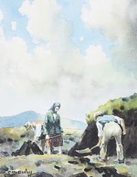 DIGGING TURF IN THE GLENS by Charles McAuley at Ross's Online Art Auctions