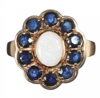 9CT GOLD OPAL AND SAPPHIRE CLUSTER RING at Ross's Online Art Auctions