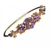 9CT GOLD AMETHYST AND PEARL BANGLE at Ross's Online Art Auctions