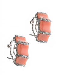 14CT WHITE GOLD CORAL AND DIAMOND EARRINGS at Ross's Online Art Auctions