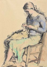 WOMAN KNITTING by Mainie Jellett at Ross's Online Art Auctions