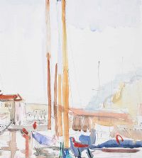 BOATS IN THE HARBOUR by Tom Carr HRHA HRUA at Ross's Online Art Auctions