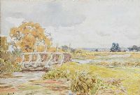 OLD CANAL BRIDGE by Claude Hayes RI ROI at Ross's Online Art Auctions