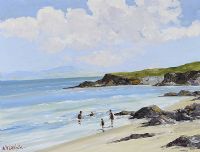 BATHING ON THE ANTRIM COAST by Hugh McIlfatrick at Ross's Online Art Auctions