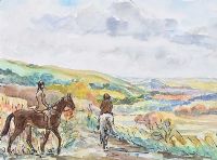 TWO HORSES WITH RIDERS ON A PATH by Coralie de Burgh Kinahan at Ross's Online Art Auctions