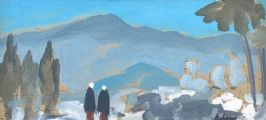 TWO FIGURES AT THE FOOT OF THE MOUNTAINS by Markey Robinson at Ross's Online Art Auctions