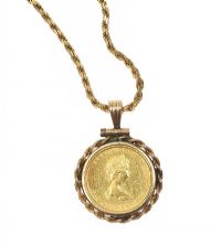 14CT GOLD ROPE-LINK CHAIN AND CANADIAN 1/10TH OZ GOLD MAPLE LEAF COIN at Ross's Online Art Auctions