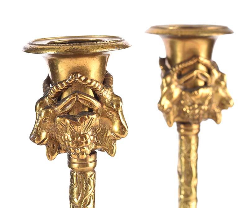 PAIR OF GILDED BRONZE CANDLESTICKS at Ross's Online Art Auctions