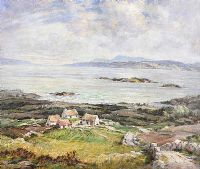IRISH COTTAGES BY THE SEA by Padraic Woods RUA at Ross's Online Art Auctions