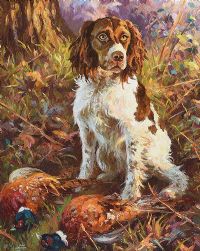 SPRINGER WITH PHEASANTS by Donal McNaughton at Ross's Online Art Auctions