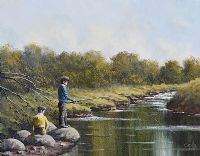 BOYS FISHING by Liam Reilly at Ross's Online Art Auctions