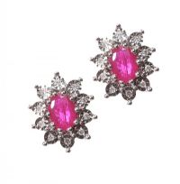 9CT GOLD RUBY AND DIAMOND CLUSTER EARRINGS at Ross's Online Art Auctions
