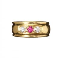 18CT GOLD RUBY AND DIAMOND PINKIE RING at Ross's Online Art Auctions