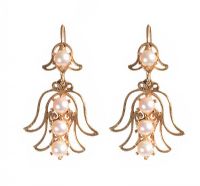 14CT GOLD PEARL DROP EARRINGS at Ross's Online Art Auctions