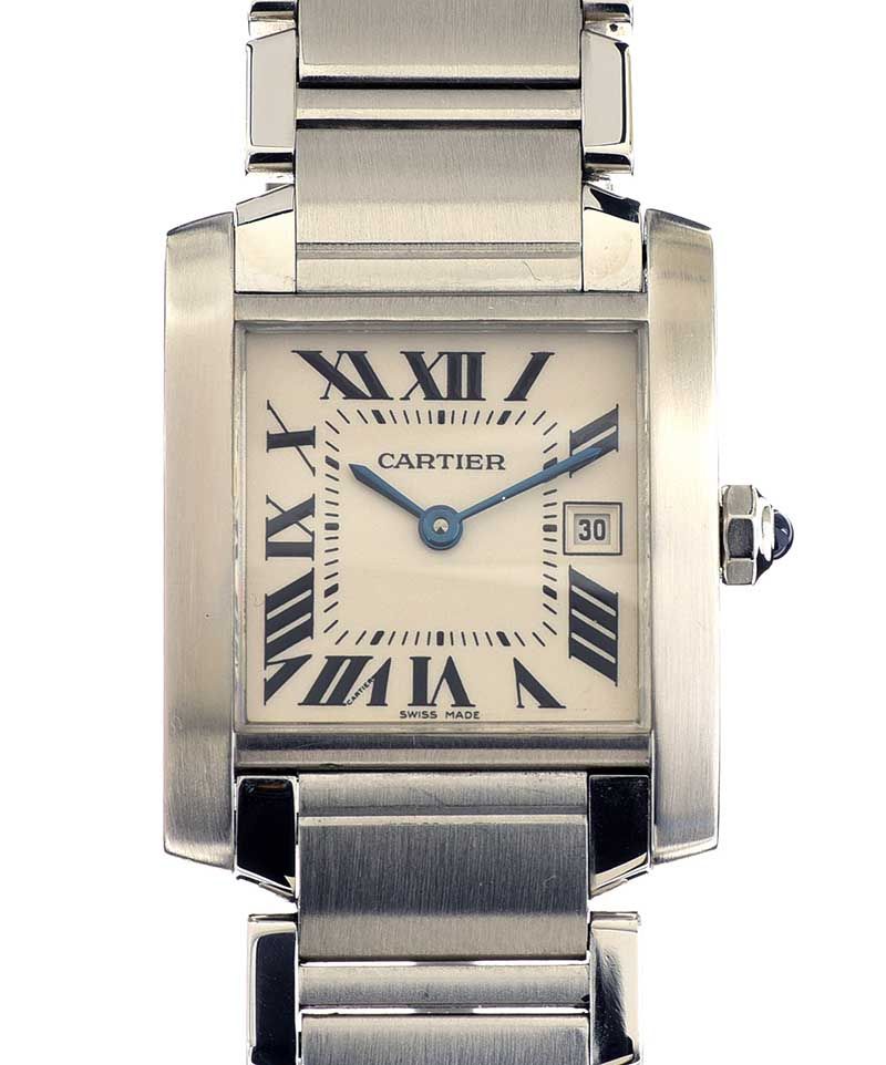 CARTIER 'TANK FRANCAISE' STAINLESS STEEL LADY'S WRIST WATCH at Ross's Online Art Auctions