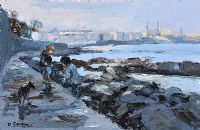 COLLECTING SHELLS, SANDYCOVE, DUBLIN by R. Smith at Ross's Online Art Auctions
