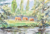 CATTLE GRAZING BY A RIVER by Coralie de Burgh Kinahan at Ross's Online Art Auctions