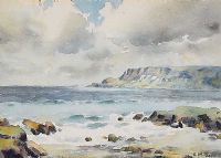 ROCKS ON THE ANTRIM COAST by Charles McAuley at Ross's Online Art Auctions