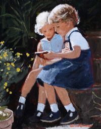 SISTERS IN THE GARDEN by Rowland Davidson at Ross's Online Art Auctions