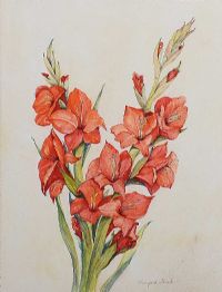 RED GLADIOLUS by Margaret Fleck at Ross's Online Art Auctions