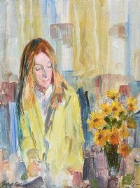 WOMAN WITH FLOWERS by Robert Taylor Carson RUA at Ross's Online Art Auctions