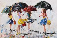 SHOPPING IN THE RAIN by Lorna Millar at Ross's Online Art Auctions