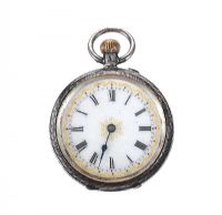 ENGRAVED STERLING SILVER LADY'S OPEN-FACED POCKET WATCH at Ross's Online Art Auctions