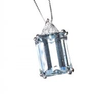 18CT WHITE GOLD AQUAMARINE AND DIAMOND PENDANT AND CHAIN at Ross's Online Art Auctions