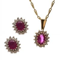 9CT GOLD RUBY AND DIAMOND JEWELLERY SUITE at Ross's Online Art Auctions