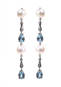 18CT WHITE GOLD AQUAMARINE AND DIAMOND DROP EARRINGS at Ross's Online Art Auctions