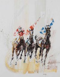 THREE HORSE RACE by Desmond Kinney at Ross's Online Art Auctions