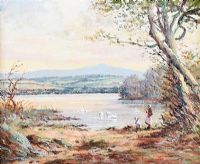 FEEDING THE SWANS by William Cunningham at Ross's Online Art Auctions