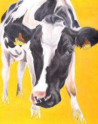 COW ON YELLOW by Thuline De Cock at Ross's Online Art Auctions