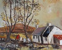 IRISH THATCHED COTTAGE by Desmond Munroe at Ross's Online Art Auctions