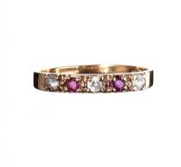 9CT GOLD RUBY AND CRYSTAL HALF-ETERNITY RING at Ross's Online Art Auctions