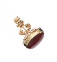 9CT GOLD FOB SET WITH CARNELIAN at Ross's Online Art Auctions