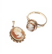 9CT GOLD CAMEO RING AND CAMEO PENDANT at Ross's Online Art Auctions