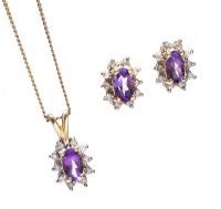 9CT GOLD AMETHYST AND DIAMOND SUITE OF JEWELLERY at Ross's Online Art Auctions